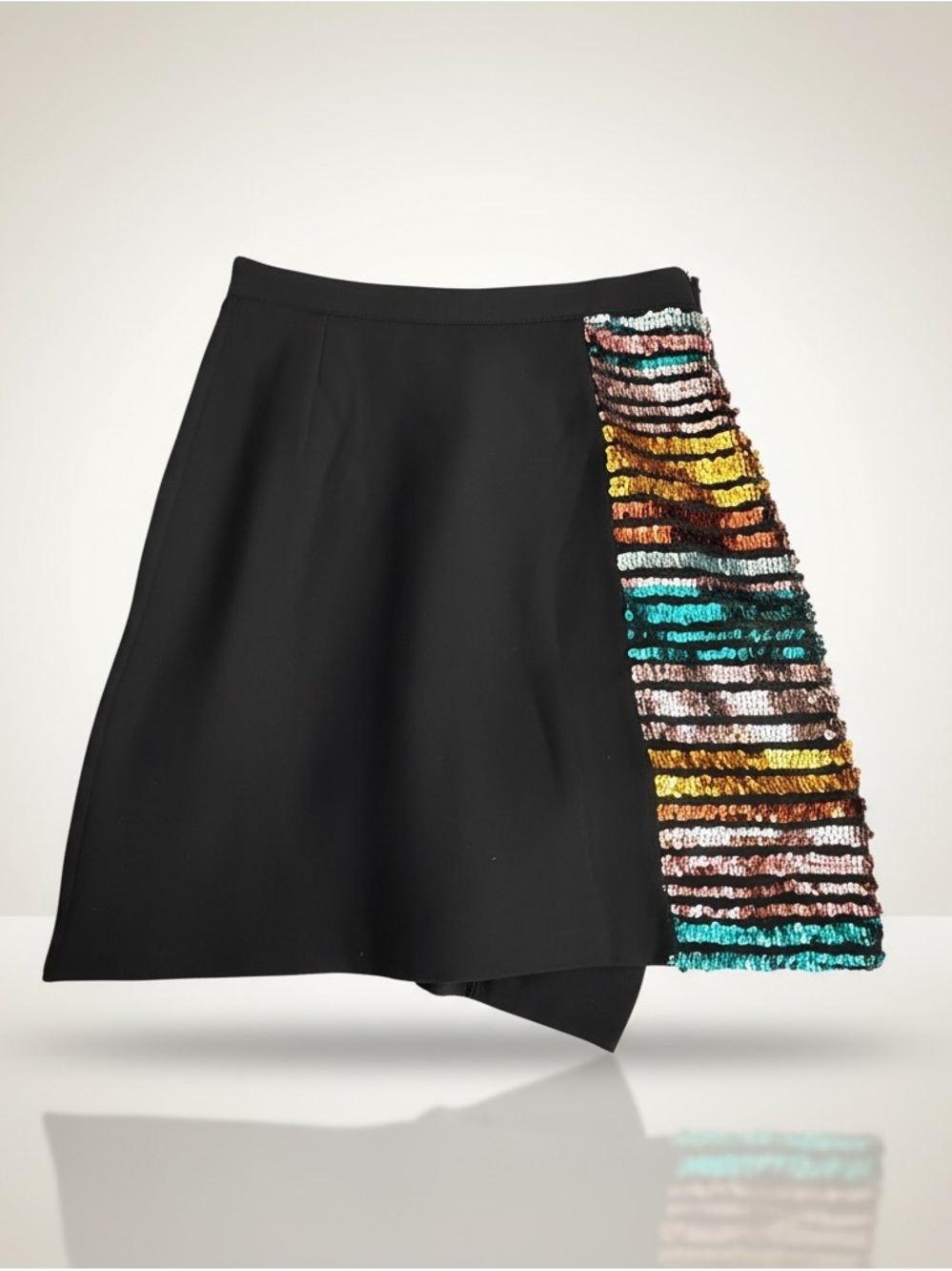 Marni Black Asymmetrical Skirt with Multicolor Sequin Stripe Panel